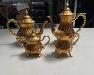 Brass 4-Piece Rococo-Style Tea Set