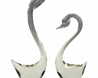 Hand-Blown Murano-Style Glass Swan Figurines