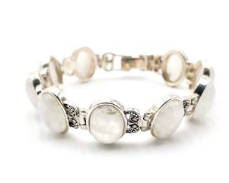 White Rainbow Moonstone Sterling Silver Bracelet