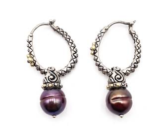 Barbara Bixby Sterling 925 & 18k Gold Pearl Hoop Earrings