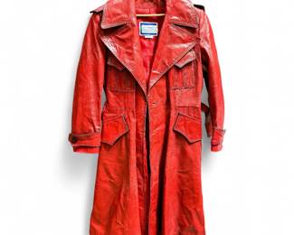 Vintage Red Leather Suburban Heritage Trench Coat