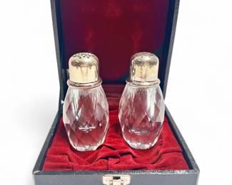 Mid-Century Diamond Cut Crystal Salt Shaker & Pepper Grinder