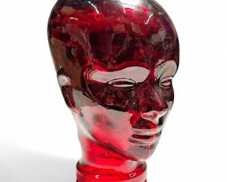 Red Vintage Glass Mannequin Head Sculpture, 1970s