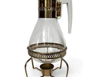Mid‑Century Glass Coffee Carafe w/ Warmer Stand Base & Lid