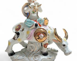 Gold-Plated Fortune Boy Riding Ox Statue