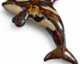 Glazed Ceramic Orca Wall Art w/ Signature Stamp