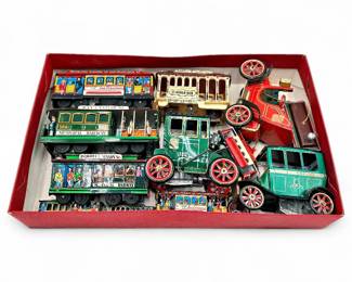 1950s Japanese Tin-Plate Circus and Cable Cars w/ Box