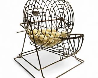 Vintage Metal Bingo Spinner Cage Game w/ Wooden Balls