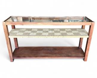 Lincoln Wood & Jute Glass Top Console Table