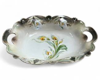 Handled Porcelain Dish w/ Calla Lily Design, Prussia
