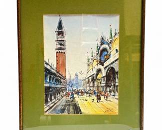 Lorenzo Rizzi Original Watercolor of Piazza San Marco, Venice