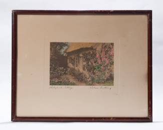 Wallace Nutting "Hollyhock Cottage" Hand-Colored Photo