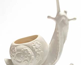 Large White Glazed Ceramic Snail Planter