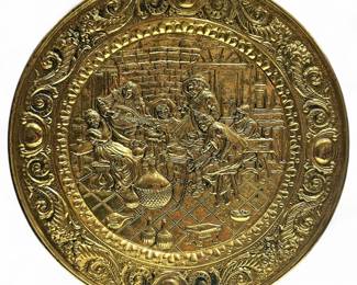 Brass Wall Plaque w/ Tavern Scene, 25"