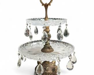 Two-Tier Brass & Crystal Chandelier Cake Stand