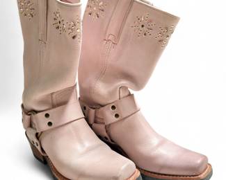 FRYE 77700 Harness Pink Painted Flower Motorcycle Boots