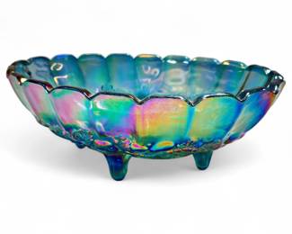1970s Indiana Blue Carnival Glass Footed Bowl