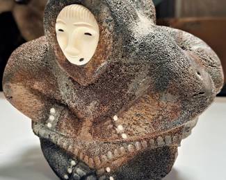 Inuit Carved Whale Bone Figure With Drum