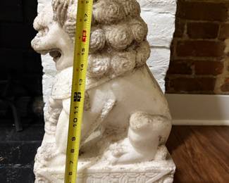Pair of Chinese Carved Marble Foo Dogs approximately 18 3/4" tall very Heavy (Located in Entry)