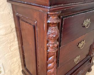 Pair of Chippendale style Cherry Wood Tray Top Night Stands 36" x 12" X 18"W