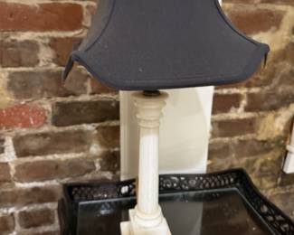 Timeless Alabaster/Marble Column Style Table Lamp. Located in Entry