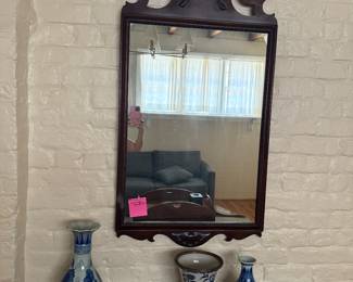 Chinese Blue and white Porcelain Vase, and Antique Mirror