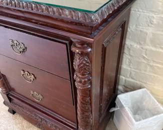 Pair of Chippendale style Cherry Wood Tray Top Night Stands 36" x 12" X 18"W
