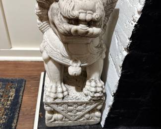 Pair of Chinese Carved Marble Foo Dogs approximately 18 3/4" tall very Heavy (Located in Entry)