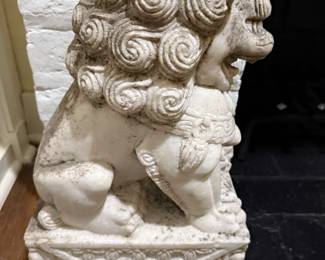 Pair of Chinese Carved Marble Foo Dogs approximately 18 3/4" tall very Heavy (Located in Entry)