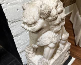 Pair of Chinese Carved Marble Foo Dogs approximately 18 3/4" tall very Heavy (Located in Entry)