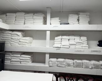 Loads of Towels, Hand Towels, Bath Matts, Wash clothes, Make up clothes and bed sheets of every size, pillow cases, Pillows, Shower Curtains, Hotel Shampoos and Conditioners, Loads of matching trash cans, matching kleenex boxes, mattress pads, Mattress covers, Mattress casings, 