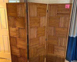 Vintage Bamboo 3 Panel Folding Screen. 60"W x 68"T