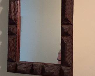 19th Century Rustic Tramp Art Mirror, Handcarved, Austria circa 1870