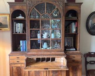 Vintage English pine pull out desk and display