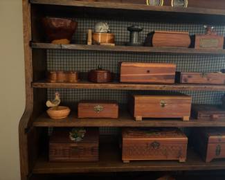 THE SHELF IS NOT FOR SALE,  but these wooden boxes are.  After years of collecting the owner is going to sale as a Lot or individually. They are beautiful. Better hurry, cause these will be gone quick!
