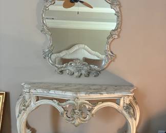 Antique table and mirror