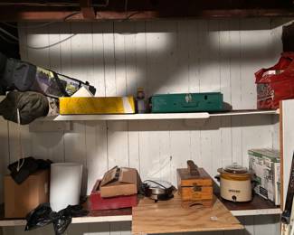 Camping tents
Ski equipment
Old shoe shine box
Crockpot
Miscellaneous