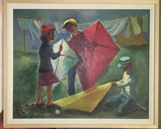 EdgarKiechle 24 x 30 oil on masonite. Kiting with Tyrus Wong.