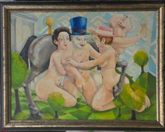 Great French surreal painting. Illegible signature.