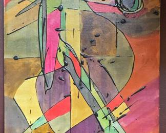 R. Flores abstract figural painting. 1971.