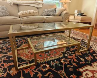012	Glass & Brass Colored Two Tier Coffee Table	45x20x17