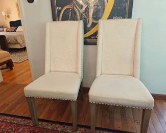 007	Pair of Beige Wingback Nailhead Chairs	"22x23x43
Seat Height 18"
