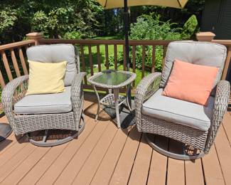 201	Pair of Swivel Rockers & Table	Chairs 30x29x35 Table 21x21x22