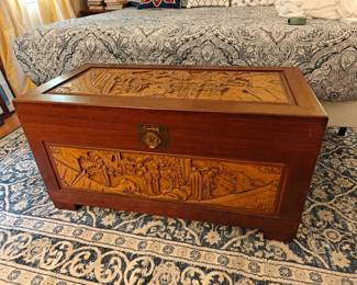 017	Chinese Camphor Carved Chest	40x20x21