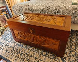 017	Chinese Camphor Carved Chest	40x20x21