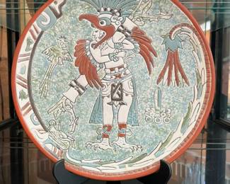 6097 Vintage Mayan Pottery Centerpiece Platemin