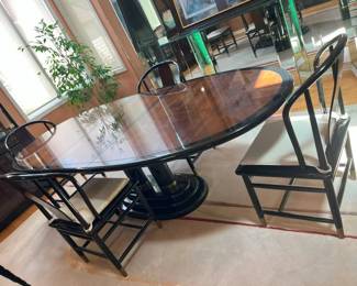 6097 Henredon Scene Three Burled Walnut Pedestal Dining Tablemin