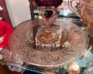 Pink Depression Glass Handled Plate