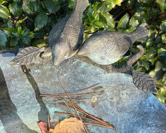 Birdbath W/ Birds On The Edge