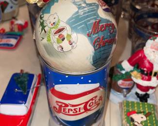 Large Pepsi-Cola Collection W/ Pillows, Hats, Bags, Glasses, Cups, Christmas Decor, Signs, Books, Etc.
